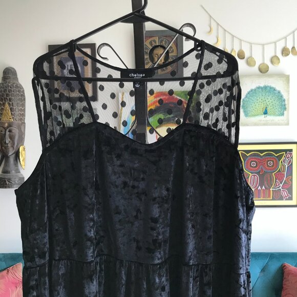 CHELSEA STUDIO size 1X Black Crushed Velvet & Sheer Mesh Whimsigoth Dress - Picture 2 of 5